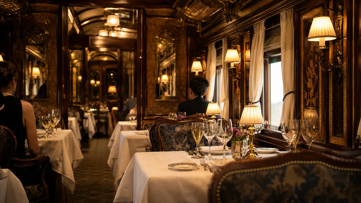 Vagón-restaurante del Venice Simplon-Orient-Express de noche